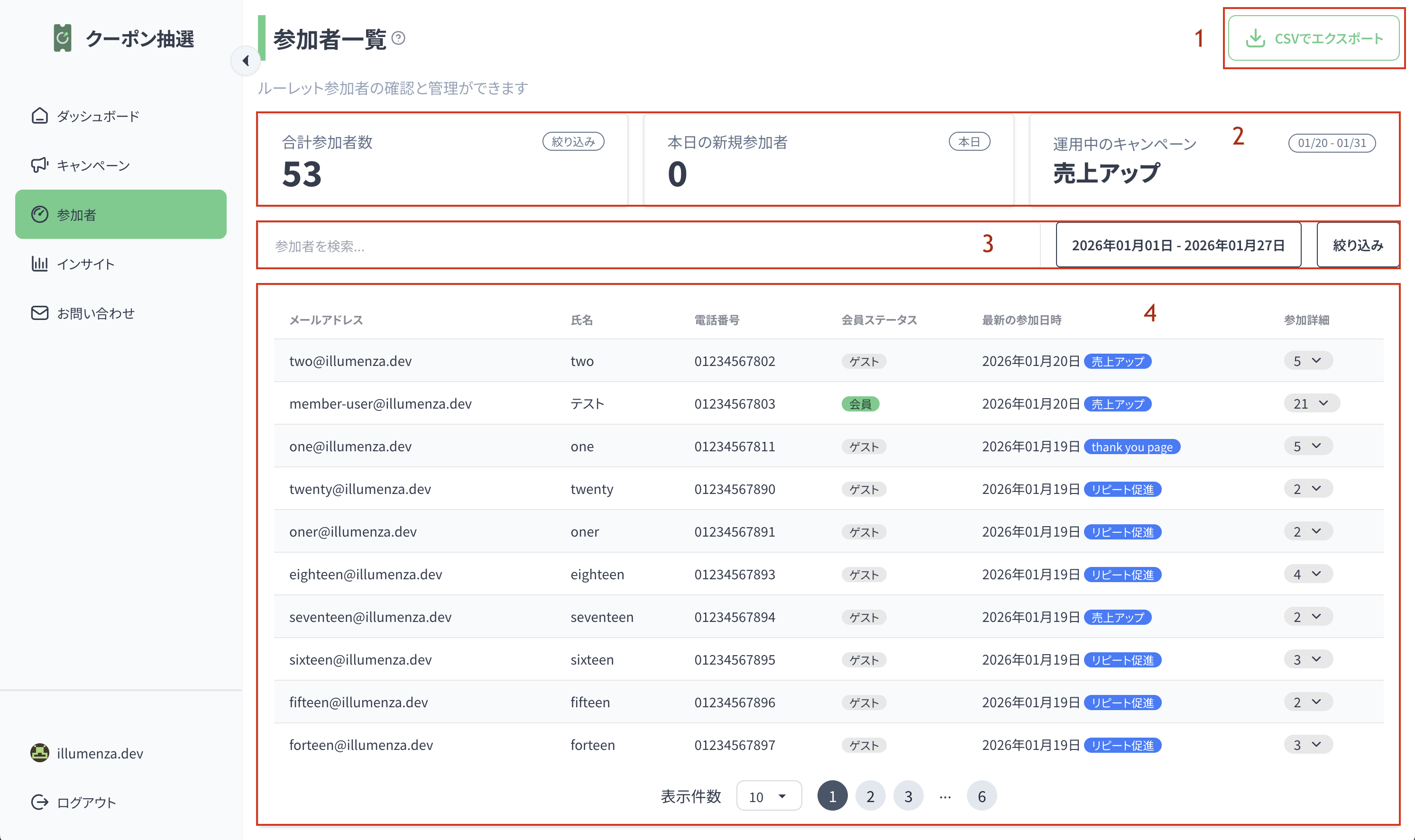 参加者一覧画面の説明図